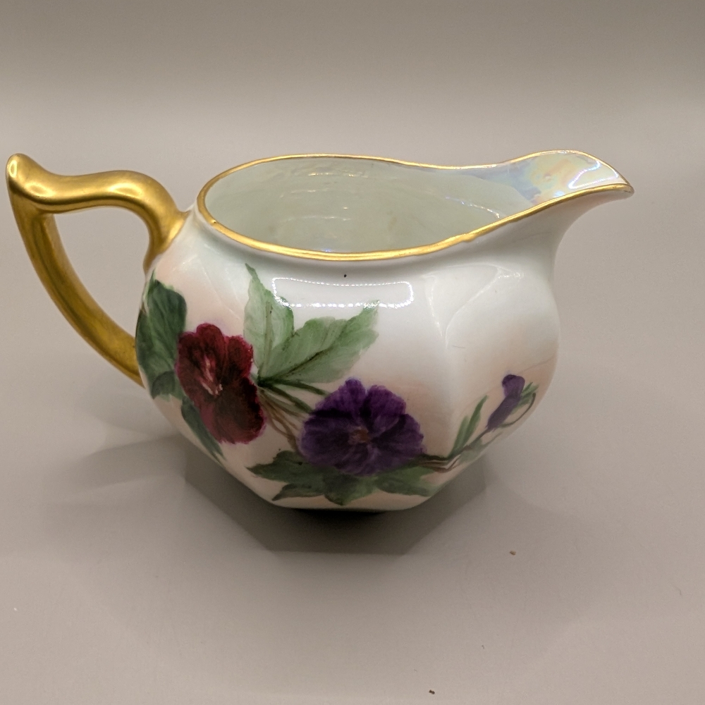 Elegant Floral Ceramic Jug with Gold Handle